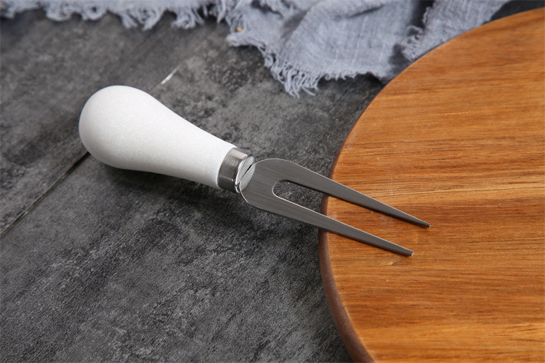 3-Piece Stainless Steel Cheese Knife Set with White Ergonomic Handles – Fork, Spreader, and Slicer